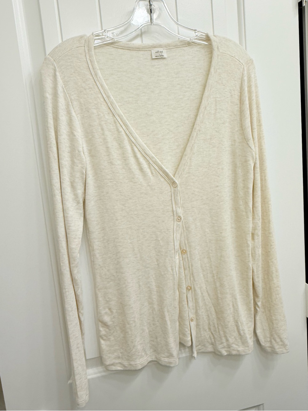 Wilfred Cream Button-Front V-Neck Cardigan Ribbed sz L